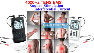 4 in 1 Combo สีดำ: เครื่องกระตุ้น TENS+EMS+IF+RUSS ในหนึ่งเดียว | ชาร์จไฟและใช้ถ่านได้