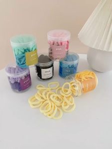 LD-C1109 Set Ikat Rambut Wanita Dewasa Anak Isi 50pcs Free Box Bahan Karet Elastis / Kunciran Donat