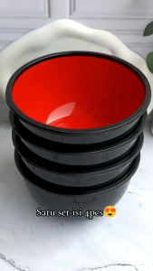 Calista Mangkuk Ramen Size M: 12PCS Plastik Melamin Hitam Merah