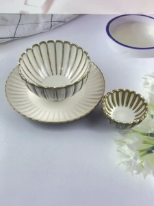 ถ้วย จาน ชาม เซรามิค สไตล์โรมัน  สีครีมน้ำตาล ถ้วย 3.3 นิ้ว จาน 8.1นิ้ว ชาม 5.5 นิ้ว