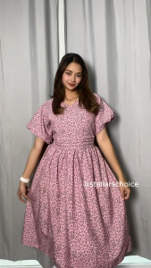 SC149 Puff Sleeves Pleated Maxi Sunday Dress