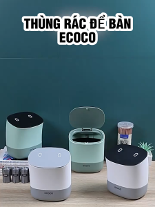 Thùng rác để bàn ECOCO 15L đa năng tặng kèm túi rác Hộp đựng vỏ mini văn phòng nắp kín cao cấp 2241