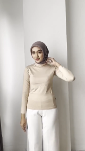 Manset Kaos Wanita Lengan Panjang Dalaman Baju Polos Turtle Neck Bahan Rayon Mt05