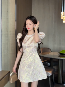 ZYHT EraVogue Váy nữ váy hồng váy chữ A váy tay phồng Váy công sở Hiso Dress Vintage Dress Party Evening Dress 80167