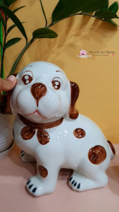 Chó đốm mắt nâu tây cute tiết kiệm size 1 ống lợn đất heo gốm sứ đựng tiền