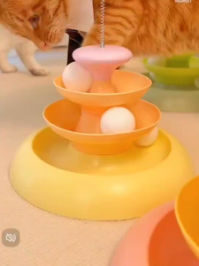 Mega Petshop ของเล่นแมว ของเล่นรางบอล ไล่ระดับสีพาสเทล 3 ชั้น แถมขนไก่