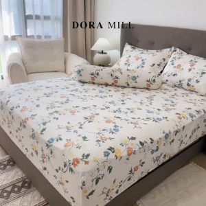 DORAMILL Washed 100% Cotton Linen Bedsheet Set Grade A Material Single Queen King Bolster Pillow Case #DAS