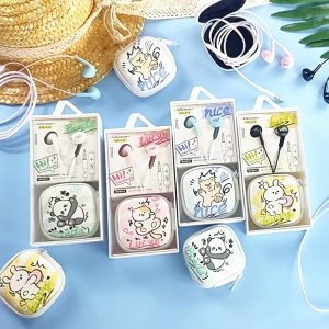 [KIKI-416] Set Earphone Hi! CUTE DOODLE Animal / Wadah Headset Kartun Animal Lucu / Earphone Kartun Hewan Panda Kelinci Kucing Beruang