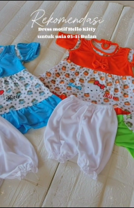 Baju Bayi Perempuan 3-15 Bulan Model Dress Set dengan Celana Dalam Motif Lucu