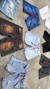 Celana Jeans Pendek Pria Sobek Non Stretch Tidak Melar Celana Denim Ripped Dewasa Distro Cowok Santai Skinny