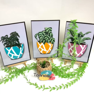 TENNESY Hiasan Dinding Bunga Pot Flower Vas 20x30cm Dekorasi Dinding Kamar Tidur Pajangan Kayu Rumah