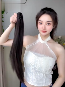 【COD&Spot goods】Womens 45CM Long Straight Hair Wigs Extension Wig Hair Piece Claw Clip Ponytail Long curly Hair straight Hair Extension Wig