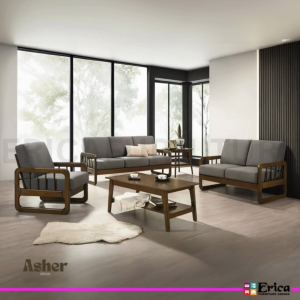 [Erica] Asher Wooden Sofa Set Fabric High Quality / Full Solid Wood / Sofa Kayu