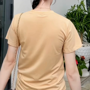Áo thun nữ BEE cổ tròn màu be vải coton phông basic tay ngắn công sở