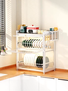 Johor Seller | Dish Rack With Lid And Drainer Cupboard Kitchen Storage Rack
