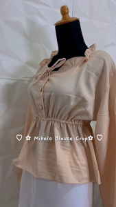Blouse Wanita Kekinian Korean Style Mikela Crop / Blouse Lebaran Wanita Terbaru 2025 / Atasan Lengan Panjang