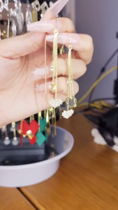 Bông tai dáng dài hình tim đính đá tua rua phong cách sang chảnh đi tiệc kiểu dáng đơn giản dễ kết hợp phong cách Hàn Quốc BSTKD - [NaLa Shop]