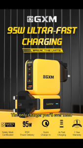 GXM 95W GaN Safety Mark Ultra Fast Charging AC Adapter  Quick Charge Fast Charging Technology Wall Charger Super Fast Charging 2.0