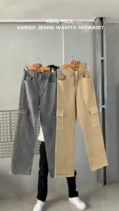 CELANA WANITA JEANS HIGWAIST KOREAN STYLE CARGO PANTS PREMIUM CELANA SAKU TEMPEL NURAN BY NURANFAL