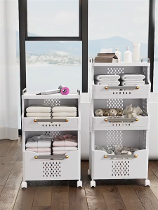 Multi-layer Clothing Laundry Basket Movable Laundry Baske Multifunctional Storage Basket Hamper Laundry Basket With Wheels and Handle Household Shelf Organizer Snack Storage Rack for Bathroom Laundry Room Kitchen