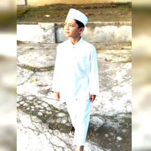 Setelan Baju koko anak putih Manasik haji dengan Bordir Model Kurta