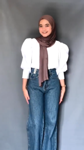Tunik Kemeja Lengan Balon Rempel Tangan Korean style atasan blouse rajut kondru trendy korea atasan kombinasi Blouse Knit Puff terbaru dan terlaris