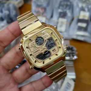 [Promo] Jam Tangan Pria FS 5889 / FS5889 Retro Analog-Digital Gold-Tone Stainless Steel Original Garansi 2 Tahun [✔COD][100% Authentic]