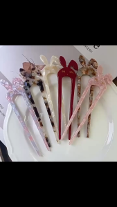 F4 Jepit Rambut Sanggul Tusuk Konde New Geometric Design Rabbit U-Shaped Acetate Hairpin TSAB004