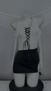 LINA GIRL ชุดคอสเพลย์ ชุดสาวเลขา ชุดเดรส 🐬 รัดรูปเว้าอกผูกอก เปิดไหล่ LN-449