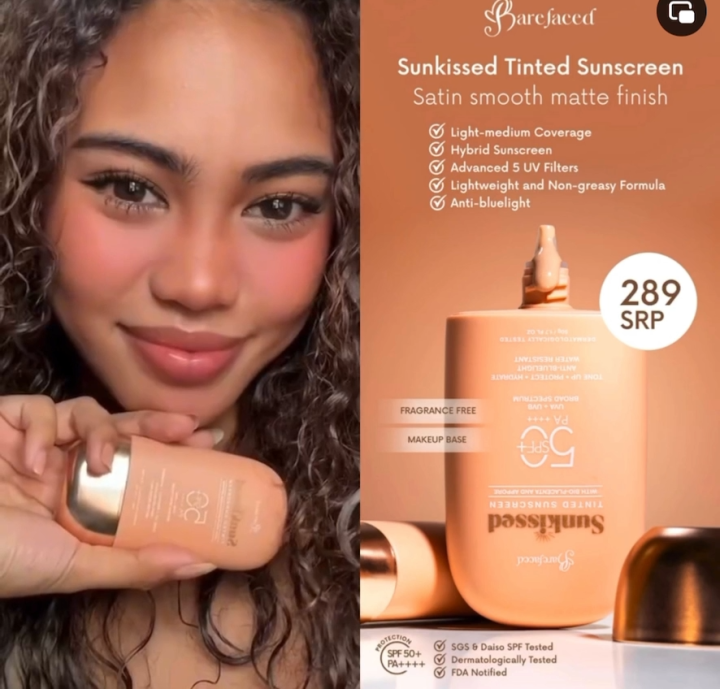 Barefaced Sunkissed Premium TINTED Sunscreen 50g SPF50 PA++++ Bio Placenta Appore Ceramide Niacinamide by Zamurra