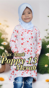 Baju Blus Anak Cantik Lucu Daily Outfit Qirani Poppy 13 Merah / Baju Atasan Kaos Combed Motif Bunga Anak Perempuan Usia 3-5 Tahun
