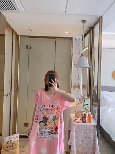 พร้อมส่งชุดนอนเดรส ชุดนอนกระโปรงผ้าคอตตอน ฟรีไซส์ ผ้านิ่ม ใส่ได้ใส่สบาย