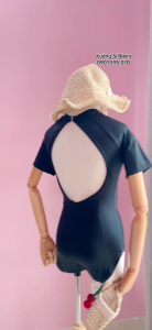 Bikini liền mảnh tay ngắn màu đen khoét lưng GIỌT NƯỚC