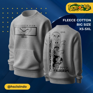 Sweater HSCLO KRILLIN KURIRIN Anime Manga Dragon Ball Z Destructo Disk Crewneck Sweatshirt Bahan Fleece Abu Misty Ukuran Jumbo Big Size XS S M L XL XXL 3XL 4XL 5XL