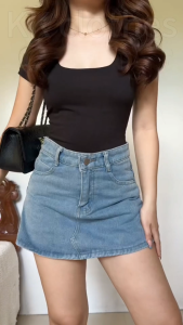 Plus Size Denim Skort high waist a-line Mini skirt with short for women