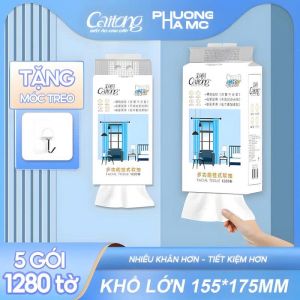 5 Bịch khăn giấy rút treo tường cao cấp CAITONG nội địa Trung 5 lớp 1280 tờ/gói tặng kèm móc treo tường an toàn lành tính không mủn không mùi