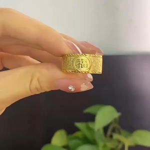 18k gold pawnable saudi gold original Fortune Ring Mens Adjustable Fashion Jewellery No flaking no black