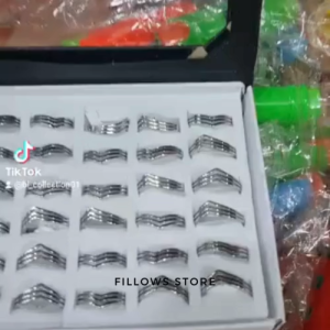 Cincin Titanium Fuji Tiga Garis Fashion Wanita Kekinian Trendy | Cincin Motif V Tahan Karat