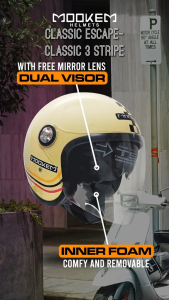 Mookem Helmet - Classic Escape - Classic 3 Stripe - Classic Half Face Dual Visor