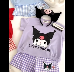 BBKid 🦄️ Kid 1-8Y Cartoon Milksilk Shirt Pants Set YM001