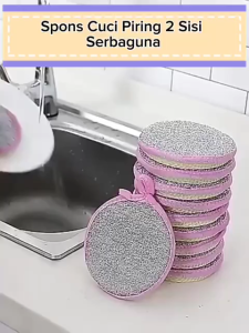 Spons Cuci Piring 2 Sisi Kawat & Busa Bentuk Bulat / Double Sided Cleaning Dishwashing Sponge / Alat Pembersih Botol Gelas Cangkir Panci Dinding Motor Mobil Serbaguna / Spon Penghilang Noda Kotoran Peralatan Dapur Multifungsi - GP Mall