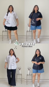 UNION11 - KEMEJA BORDIR WANITA LD 126 TANGAN PENDEK | ATASAN WANITA JUMBO XXXL MUAT BB 90 KG | TOTORO