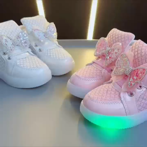 Future Seeds Kids LED High-Top Sneakers with Butterfly Decoration Comfortable Canvas Casual Shoes for Girls 21-30