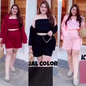 BKK THAILAND LINEN PLUS SIZE 3 PIECE IN 1 SET(BLAZER+TUBE & SHORT FOR PLUS SIZE)