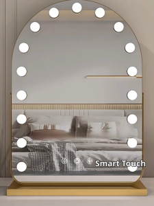 17 LED Bulbs Make Up Mirror With Lights 3-Color Touch Control Screen Mirror Surface Rotating 360 °