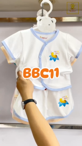 Bộ quần áo cotton Babiboo bộ sơ sinh tay ngắn cổ tim thể thao viền màu - BBC11