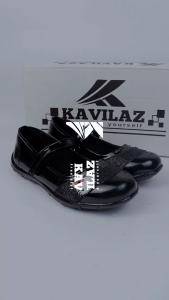 KAVILAZ True Style Yourself Sepatu Anak Anak Perempuan Fantofel Sekolah PAUD TK SD Hitam Glossy