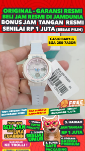 CASIO ORIGINAL - CASIO BABY-G - BGA-250-7A3DR - WOMEN - Biru Pink - Rubber Band - NEW - Jam dunia JD18  Jam Tangan Wanita Cewek Anti Air BABY G BABYG BEBI G BEBIG DIGITAL Analog + CASIO BGA 250 7A BGA-250 250 BGA250 BGA-250-7A $ WR1 STR SD7