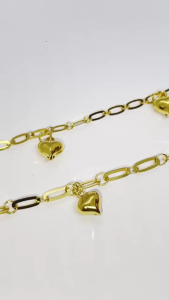 MJ Jewellery 375/9K Gold Paper Clip Bracelet with Love T125 (S Size)