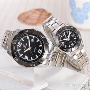 Swiss Army Jam Tangan Pria Keren Rantai dengan Tanggal SA 5552 Silver & Black Free Gifts Box